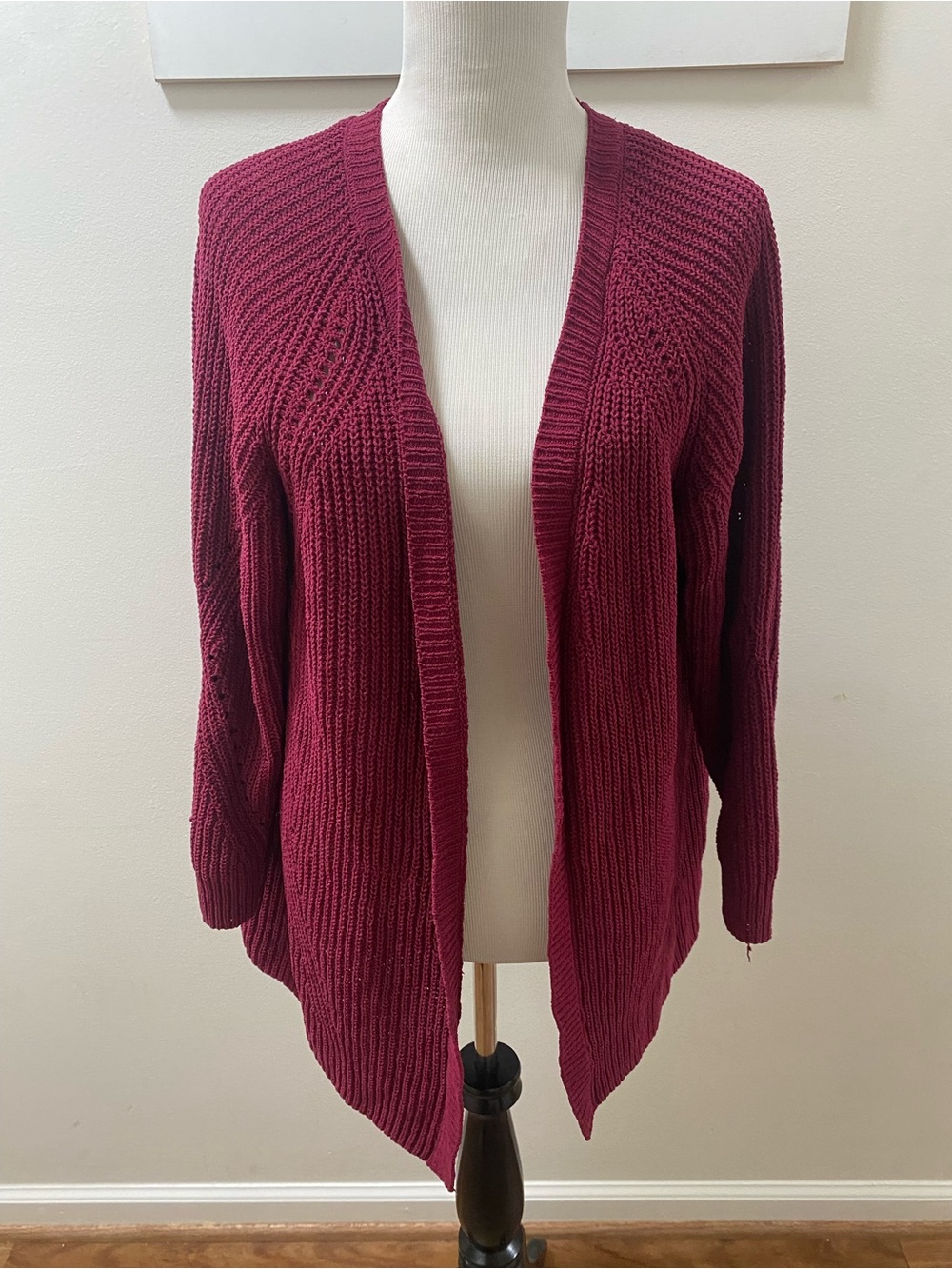 Open-Front Burgundy Knit Cardigan Sweater - Women